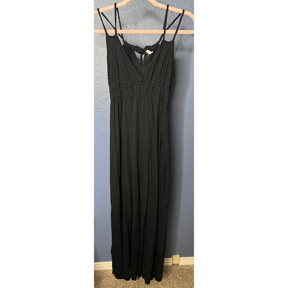 Old Navy Black Maxi Dress Braided Strappy Tie Back Boho Rayon Size M - Picture 3 of 6